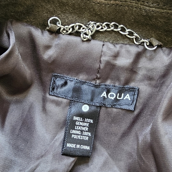 Aqua 100% Green Suede Leather Moto Zip Up Jacket Size Small - Picture 5 of 5